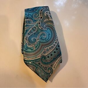 Countess Mara Vintage Silk Turquoise Blue Paisley Necktie